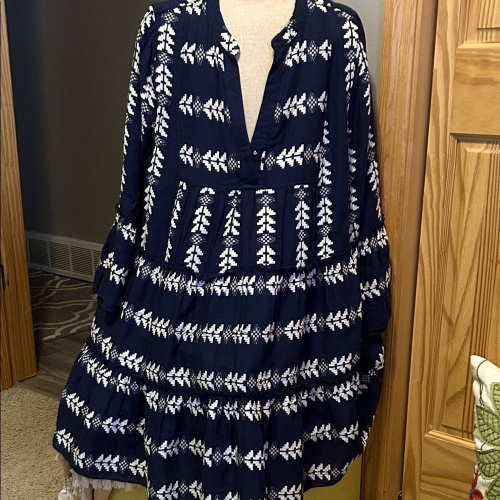 Elan Navy and White Midi Dress
